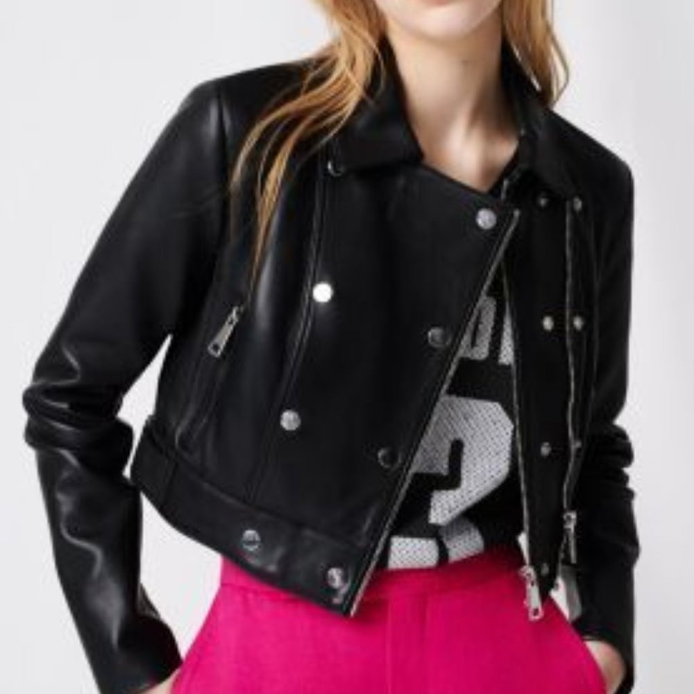 Maje Beverly cropped leather jacket